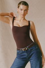 Tait-Seamless Sweetheart-Neck Bodysuit in Espresso