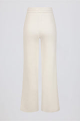 Ribbed-Knit Wide-Leg Joggers in Ivory