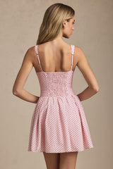 Sabina-Bow-Detail A-Line Mini Dress in Pink Polka Dot