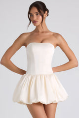 Fabiola-Lace-Up Bubble Hem Corset Mini Dress in Ivory
