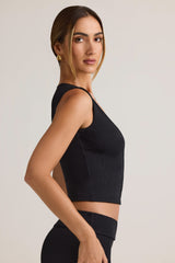 Lene-Modal Ribbed Button-Up Vest Top in Black