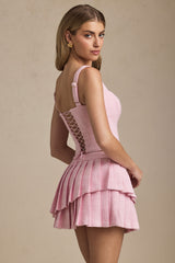 Nada-Layered Pleated Low-Rise Mini Skirt in Soft Pink