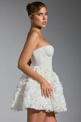 Evanthe-Embellished Floral-Appliqué Lace-Up Mini Dress in White