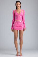 Willow-Ruched Mid-Rise Micro Mini Skirt in Bubblegum Pink