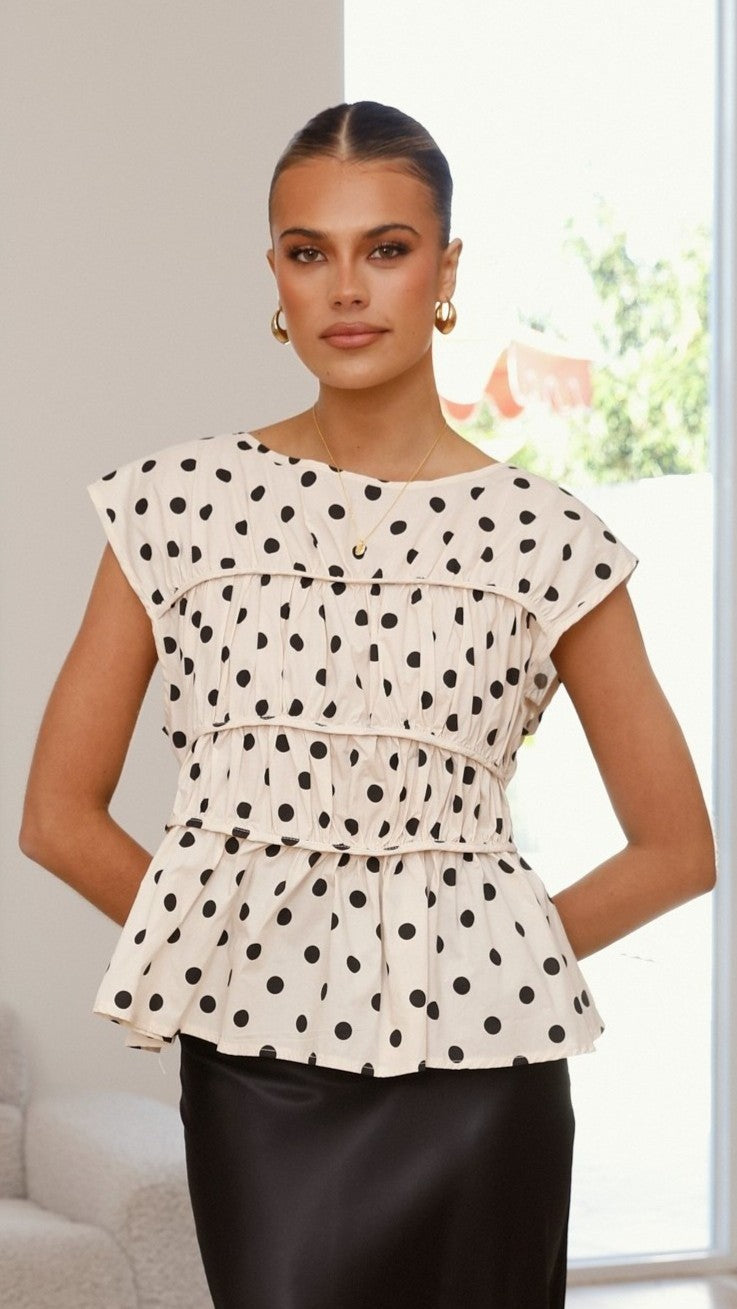 Harmonia Top - Cream/Black Polka Dot