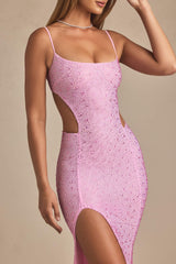 Lucienne-Embellished Cut-Out Fishtail Maxi Dress in Peony Pink