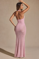 Ianthe-Embellished Halterneck Corset Gown in Lavender Pink