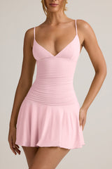 Kelbie-Modal Ruched A-Line Mini Dress in Baby Pink