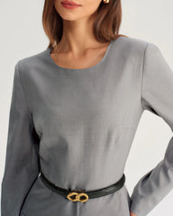 Grey A-Line Long Sleeve Mini Dress