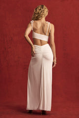 Imara-Textured Jersey Asymmetric Maxi Dress in White