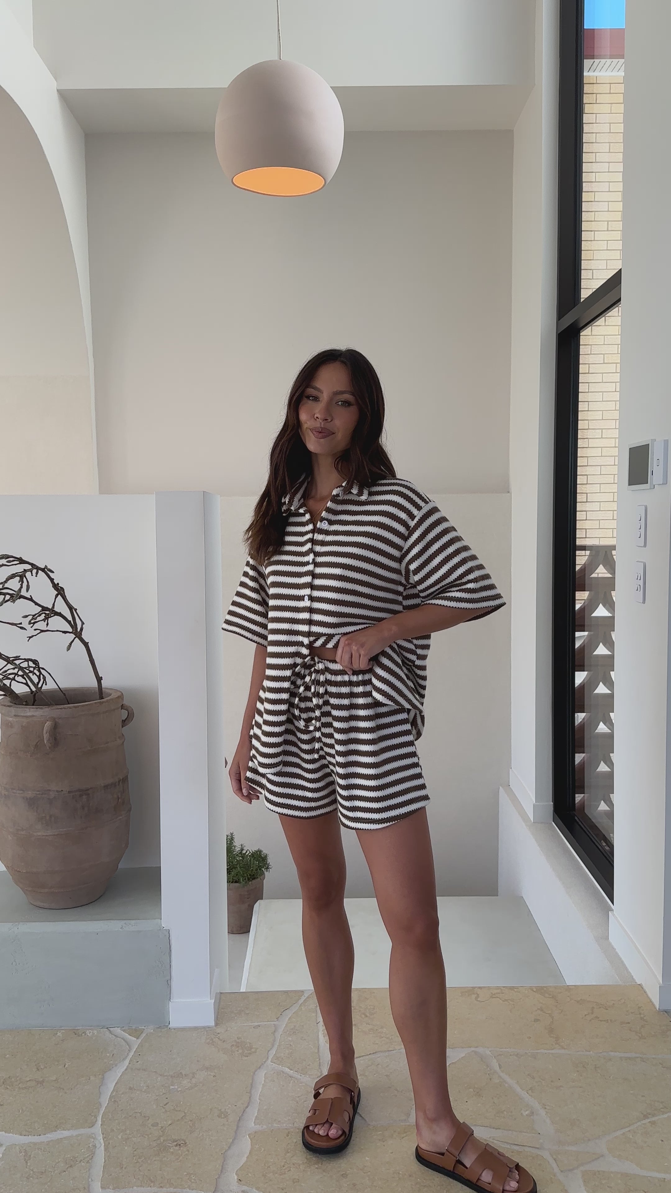 Romi Shirt and Shorts Set - Brown Stripe
