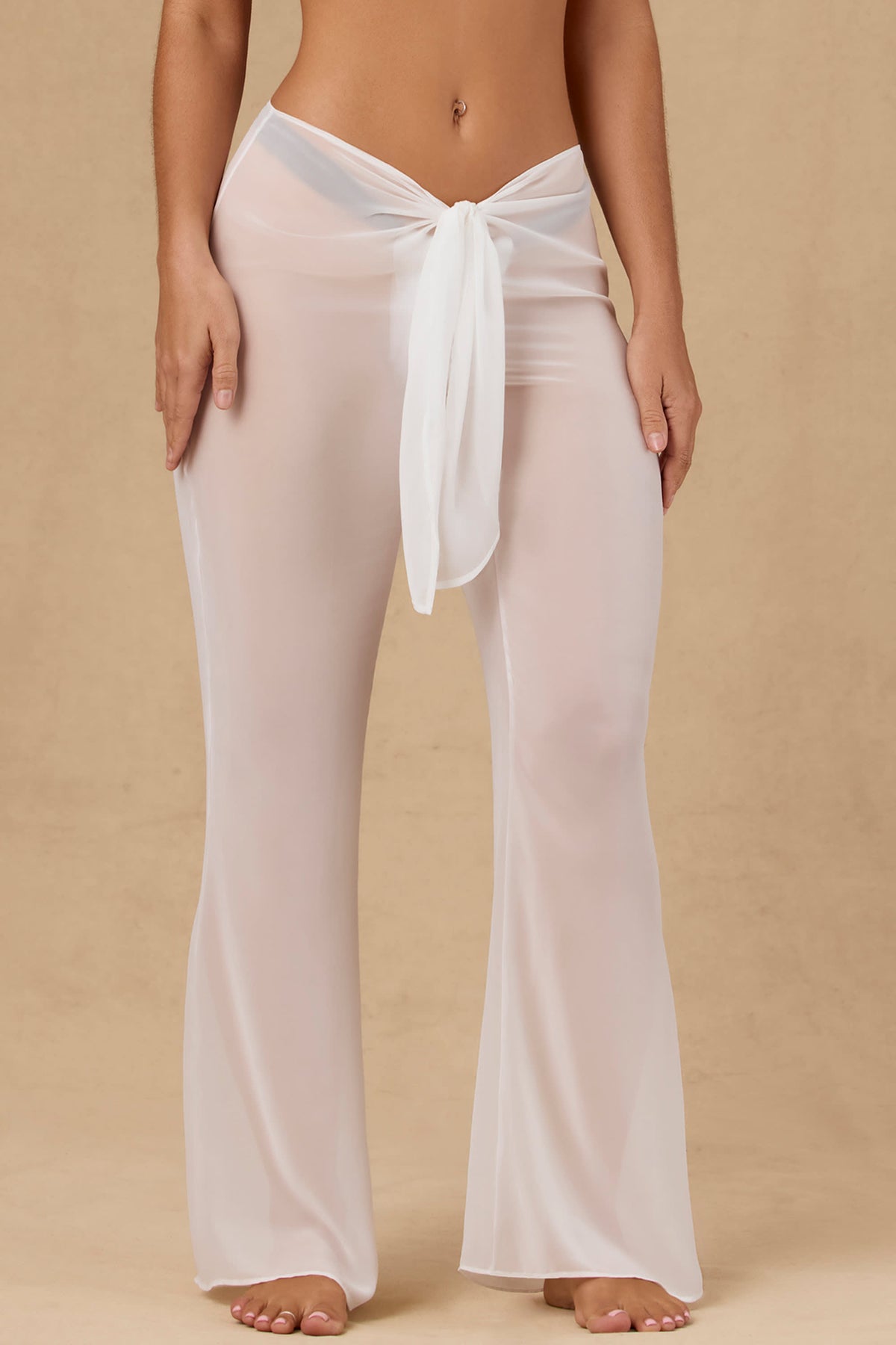 Hydra-Tie-Front Wide-Leg Trousers in White