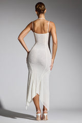 Dole-Embellished Handkerchief Hem Maxi Dress in White