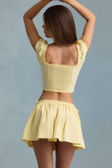 Maira-Ruched Cotton-Poplin Mini Skirt in Lemon Yellow