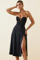 Joely-Slinky Jersey Strapless A-Line Midaxi Dress in Black