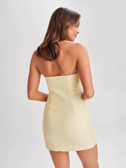 MESHKI Elizabeth Tweed Bow Mini Dress - Lemon