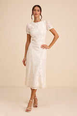 Bridget Ivory Floral Jacquard Puff Sleeve Midi Dress