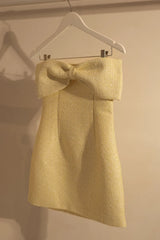 MESHKI Elizabeth Tweed Bow Mini Dress - Lemon